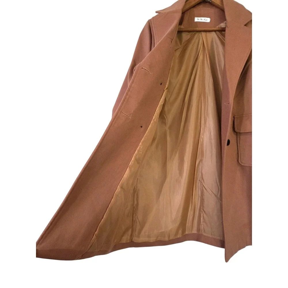 Ya Ya Fushi‎ Long Double Breasted Trench Coat Camel Colored Women's Size Small